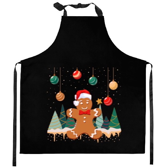 Gingerbread Man Cookie Snowy Christmas Ornaments Kitchen Aprons