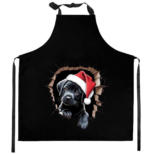 Festive Paws Adorable Puppy in a Christmas Hat Kitchen Aprons