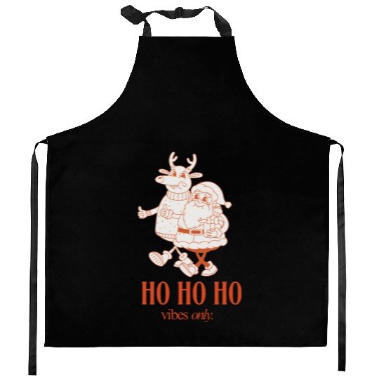 HO HO HO, Hip Vintage Santa and Reindeer Kitchen Aprons