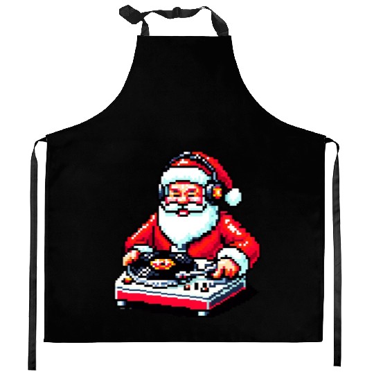 Retro 8-Bit DJ Santa: A Festive Musical Spin Kitchen Aprons