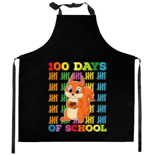 100 Days Of School Squirrel Teacher Kitchen Aprons