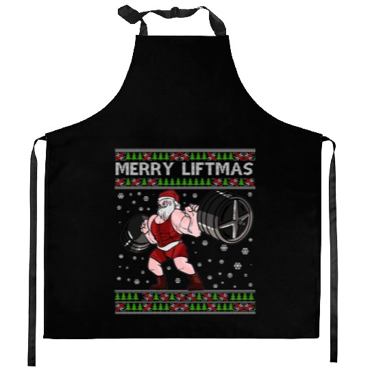MERRY LIFTMAS Funny Strong Santa Claus Kitchen Aprons