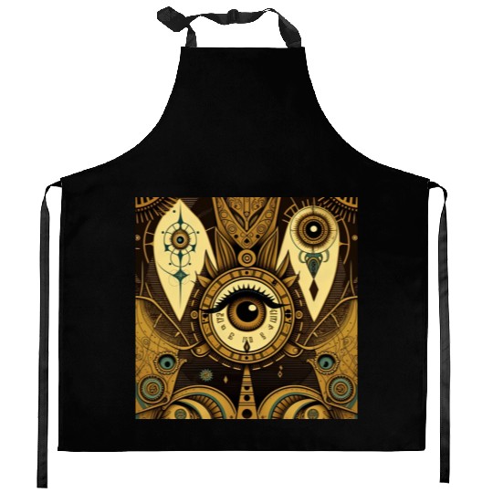 Abstract New Age 1920s Steampunk Design Kitchen Aprons