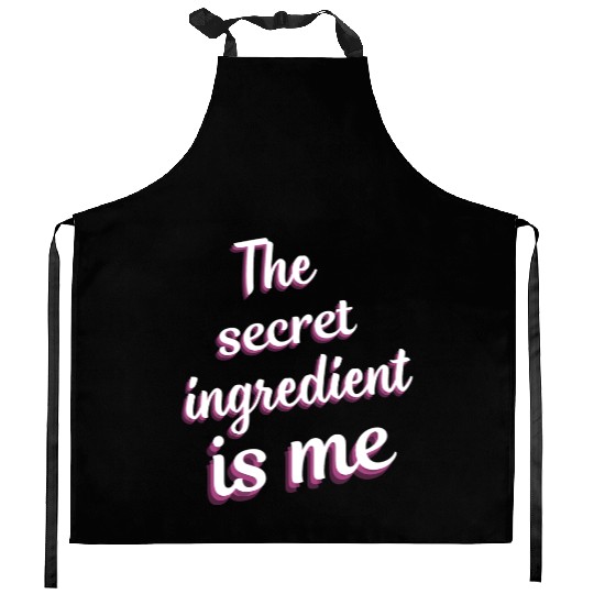 The secret ingredient is me white text with pink Kitchen Aprons