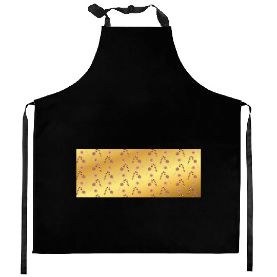 Christmas candy canes on a golden imitation backgr Kitchen Aprons