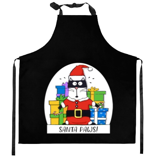 Surprised Cat Christmas Eve and Santa Paws Kitchen Aprons