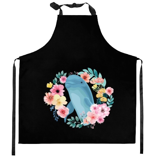 Dolphin Flower Floral Kitchen Aprons