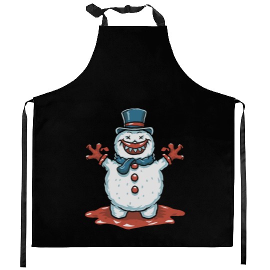 frosty snowman creepy Kitchen Aprons