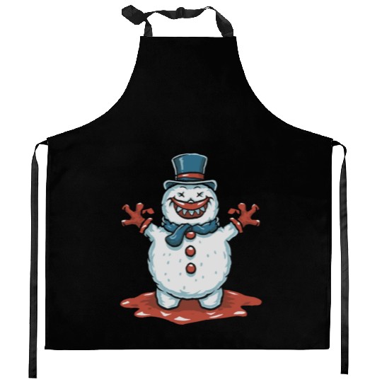 frosty snowman creepy Kitchen Aprons