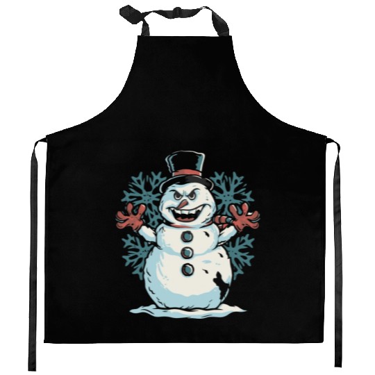 frosty snowman creepy Kitchen Aprons