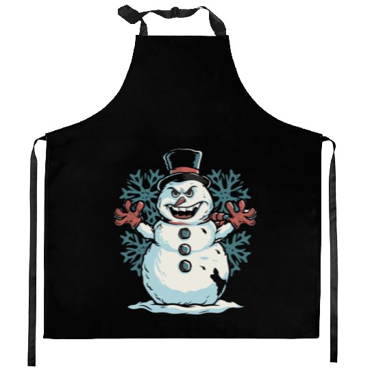 frosty snowman creepy Kitchen Aprons