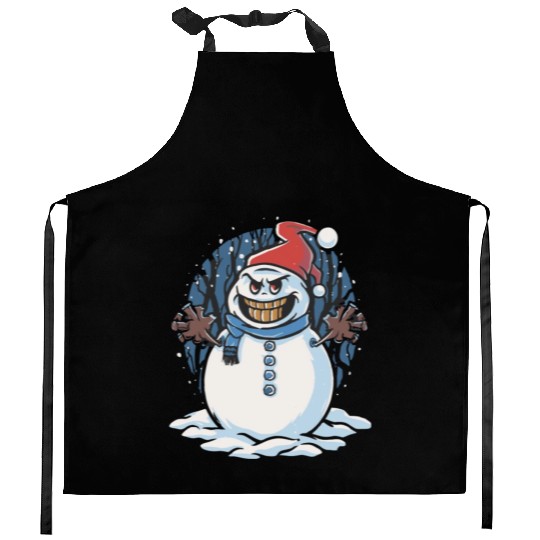 frosty snowman creepy Kitchen Aprons