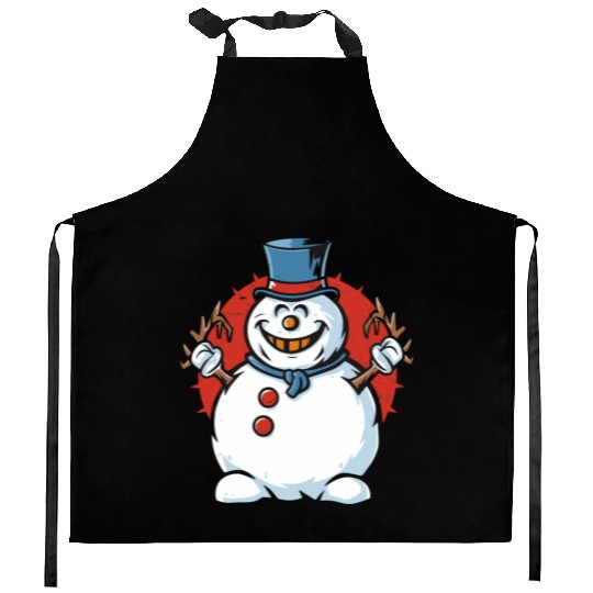 frosty snowman creepy Kitchen Aprons