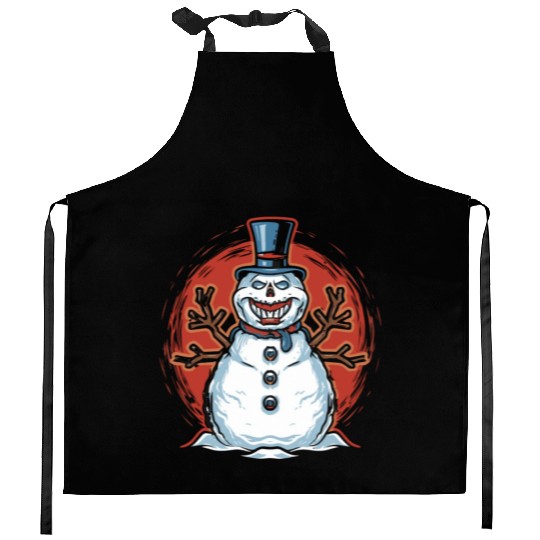 frosty snowman creepy Kitchen Aprons
