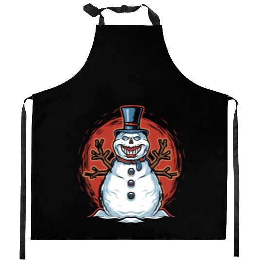 frosty snowman creepy Kitchen Aprons