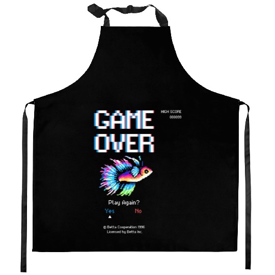 8 bit Arcade Retro Game Over Betta Fish Kitchen Aprons