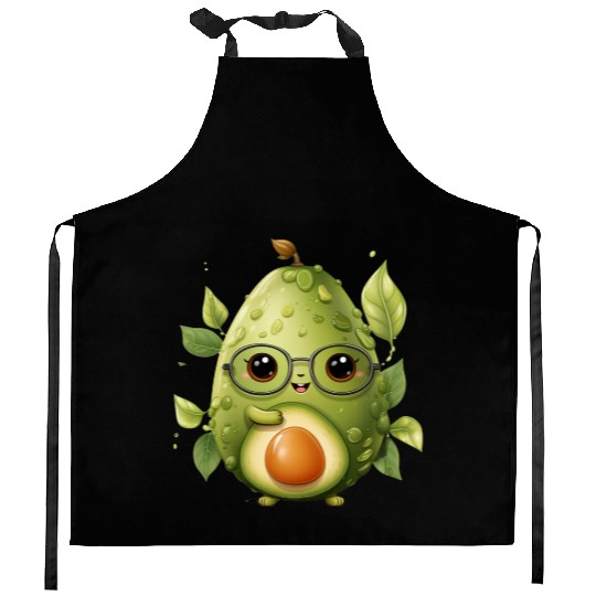 lovable kawaii style avocado with a friendly face Kitchen Aprons