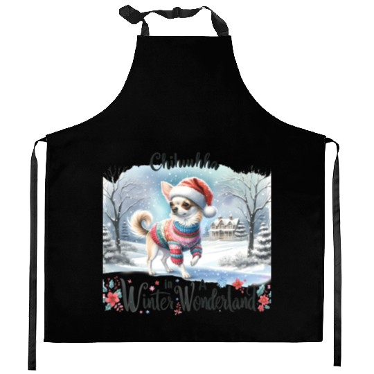 Chihuahua In a Winter Wonderland Kitchen Aprons