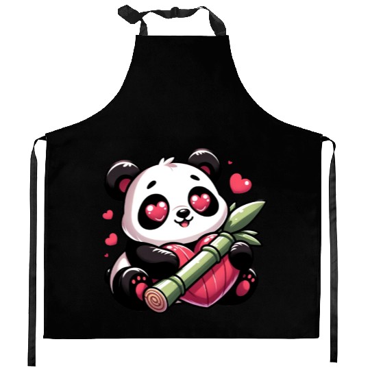 Panda Heart Eye Patches Valentine's Day Bamboo Kitchen Aprons