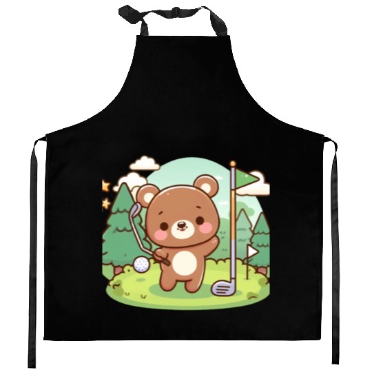 Golfing bears Kitchen Aprons