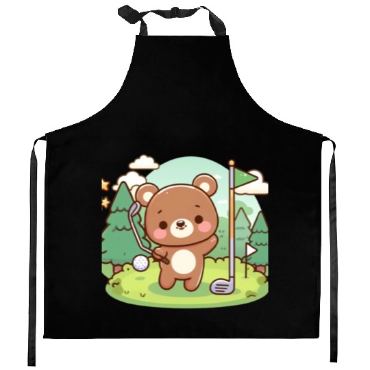 Golfing bears Kitchen Aprons