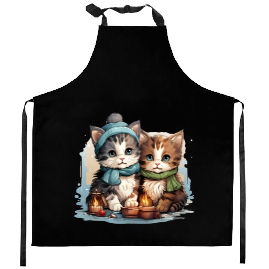 chubby kittens in Christmas stockings hanging Kitchen Aprons