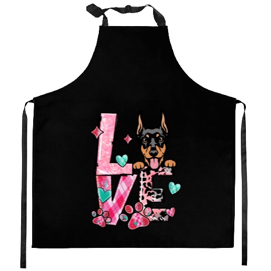 Doberman Dog I Love My Dog Valentines Day Kitchen Aprons