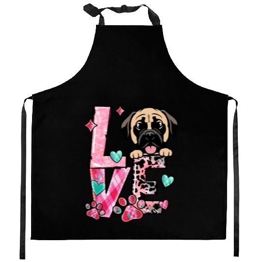 Mastiff Dog I Love My Dog Fur Baby Valentines Day Kitchen Aprons