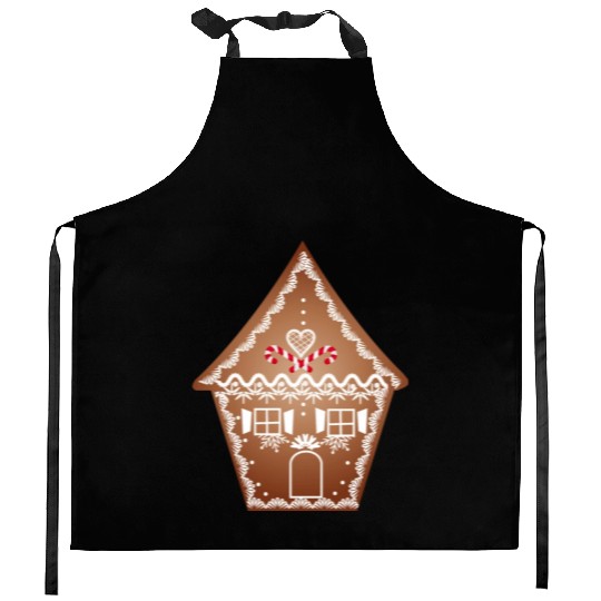 beautifully decorated gingerbread house for XMAS Kitchen Aprons