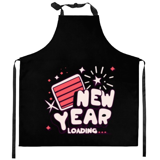 NYE New Year Loading Cheers To Festive New Year's Kitchen Aprons