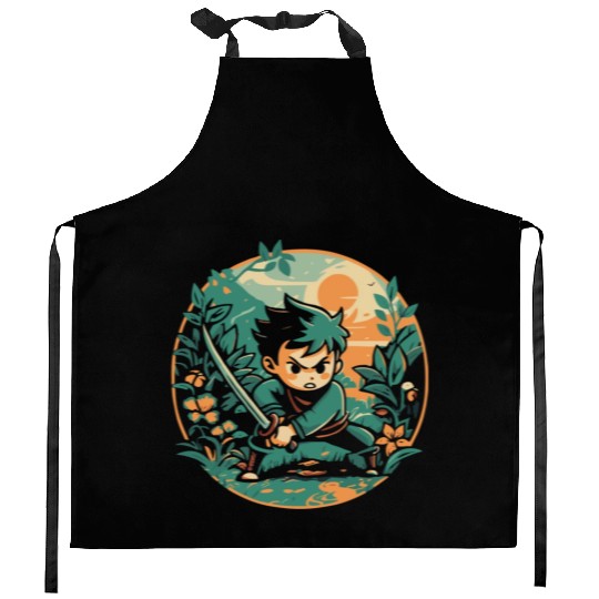 Little Boy Warrior - Fearless and Brave Kitchen Aprons
