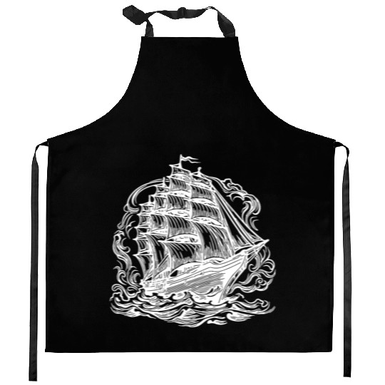 Old Cruise Ship Elegant Sailing Ship Kitchen Aprons