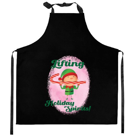 Elf Gym Lifting Kitchen Aprons - Christmas