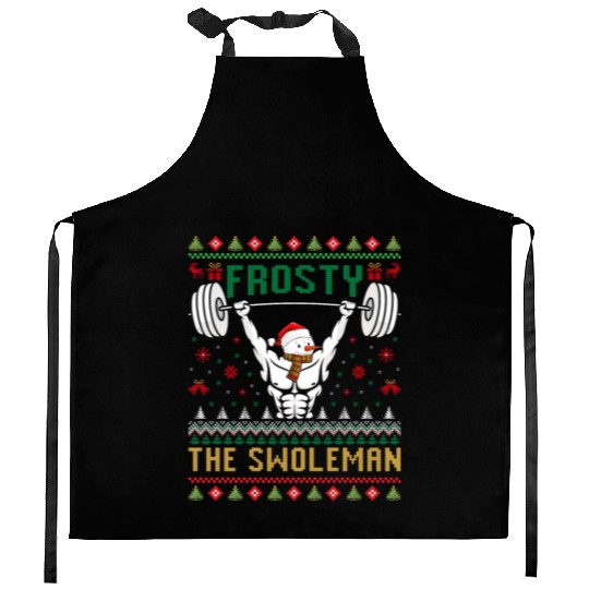 Frosty the Swoleman Fitness Snowman Gym Kitchen Aprons