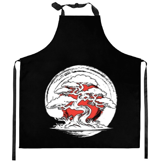 Bonsai Tree In Japanese Zen Buddhist Enso Circle T Kitchen Aprons