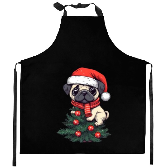 Christmas Pug - Adorable Tree Guardian Kitchen Aprons