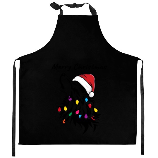 Funny wolf with christmas lights Kitchen Aprons