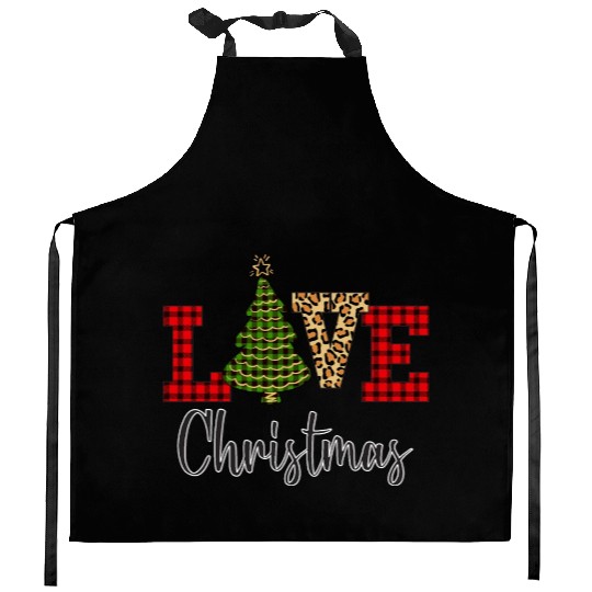 Green Buffalo Plaid Christmas Tree Kitchen Aprons