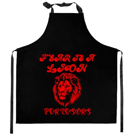 Defeating Fear with Courageous Lion Graphic. Kitchen Aprons