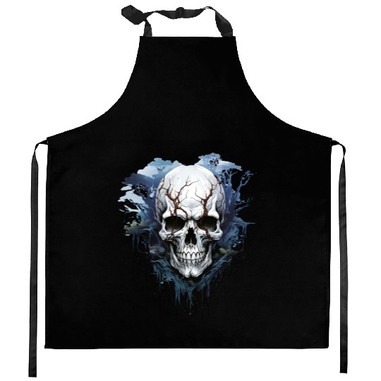 Eternal Night: Haunting Skull Artwork Kitchen Aprons