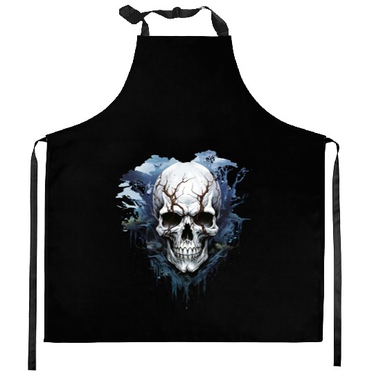 Eternal Night: Haunting Skull Artwork Kitchen Aprons