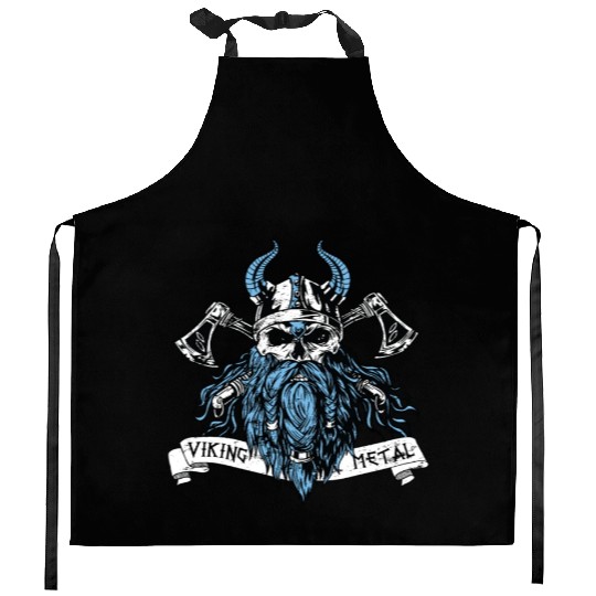 Viking Metal Skull Beard Ax Music Kitchen Aprons