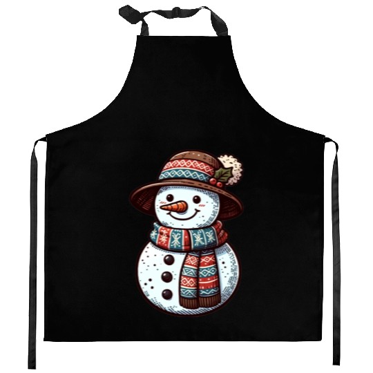 Winter Wonderland: Charming Snowman Illustration Kitchen Aprons