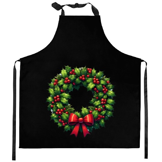 Festive Foliage: Classic Christmas Wreath Kitchen Aprons