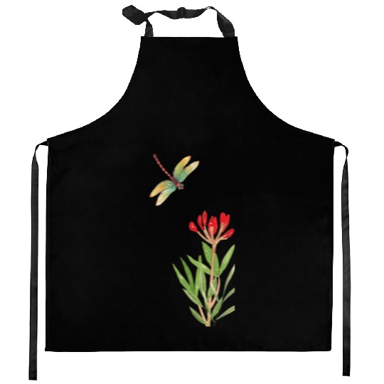 dragonfly flying over a plant Kitchen Aprons