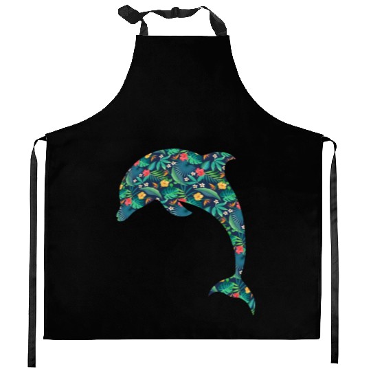 Dolphin Tropical Flower Floral Kitchen Aprons