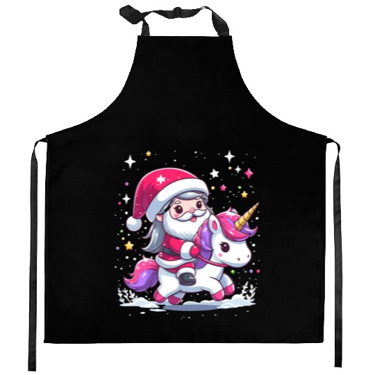 Santa Claus and Unicorn Kitchen Aprons