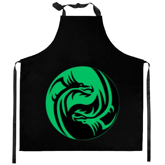 tow Dragonball in circle green and black Kitchen Aprons