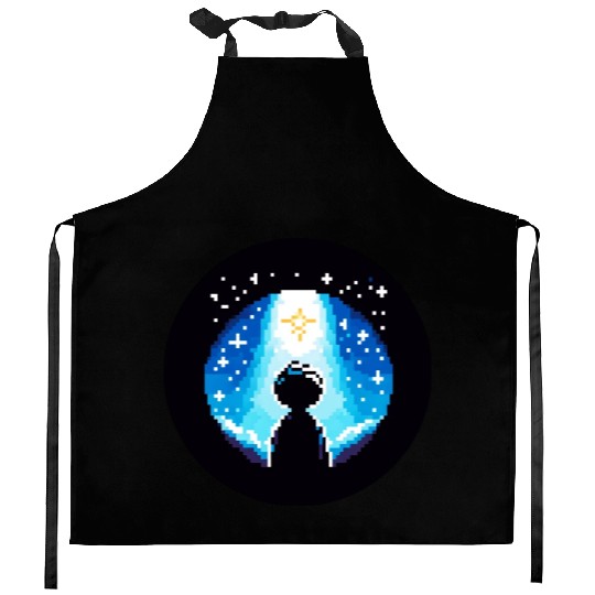 Digital Night Sky - 8-Bit Childhood Dreams Kitchen Aprons