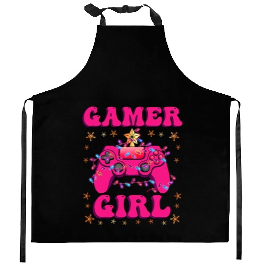 Gamer Girl Christmas Gamer Video Game X-Mas Kitchen Aprons